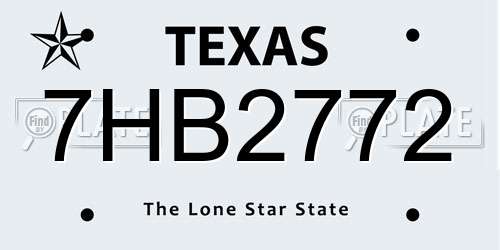 7HB2772 Texas License Plate