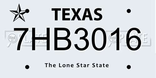 7HB3016 Texas License Plate
