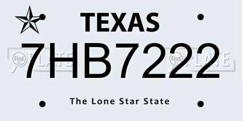 7HB7222 Texas License Plate