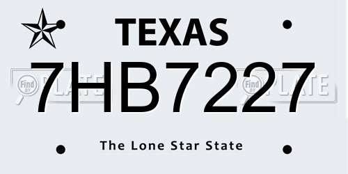 7HB7227 Texas License Plate