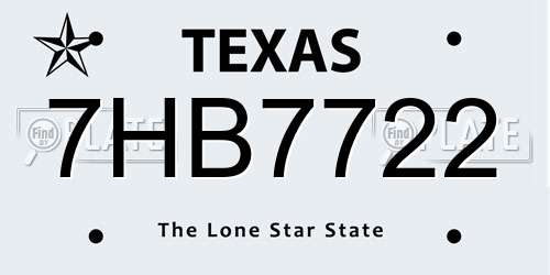 7HB7722 Texas License Plate