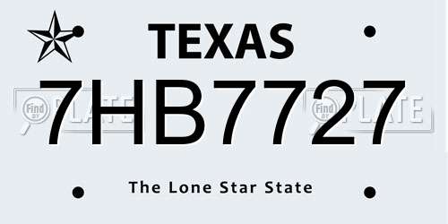 7HB7727 Texas License Plate