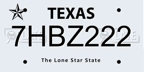7HBZ222 Texas License Plate