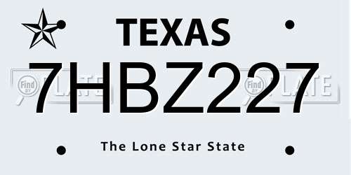 7HBZ227 Texas License Plate