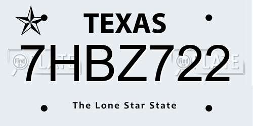 7HBZ722 Texas License Plate