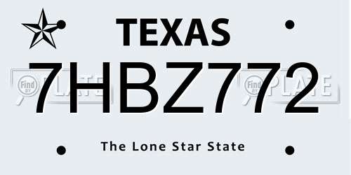 7HBZ772 Texas License Plate