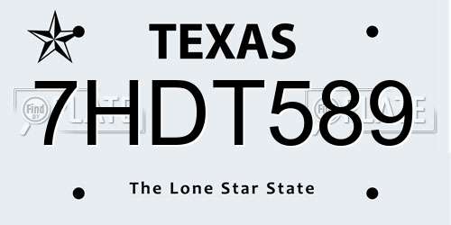 7HDT589 Texas License Plate