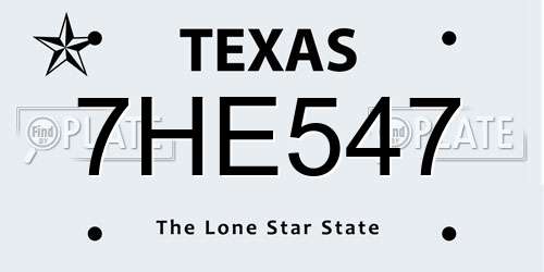 7HE547 Texas License Plate