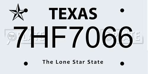 7HF7066 Texas License Plate