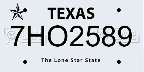 7HO2589 Texas License Plate