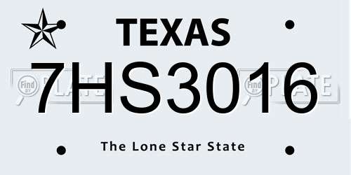 7HS3016 Texas License Plate