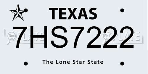 7HS7222 Texas License Plate