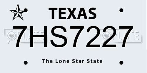 7HS7227 Texas License Plate
