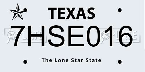 7HSE016 Texas License Plate