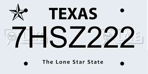 7HSZ222 Texas License Plate