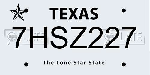 7HSZ227 Texas License Plate