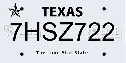 7HSZ722 Texas License Plate