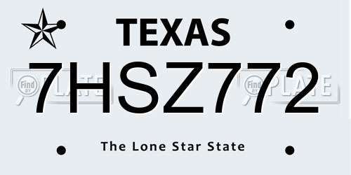 7HSZ772 Texas License Plate