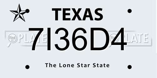7I36D4 Texas License Plate