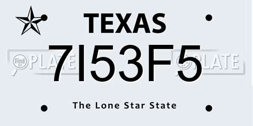7I53F5 Texas License Plate