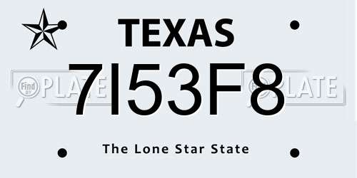 7I53F8 Texas License Plate