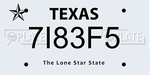 7I83F5 Texas License Plate