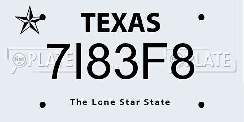 7I83F8 Texas License Plate