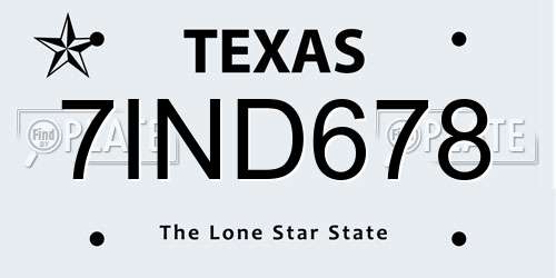 7IND678 Texas License Plate