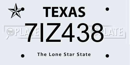 7IZ438 Texas License Plate