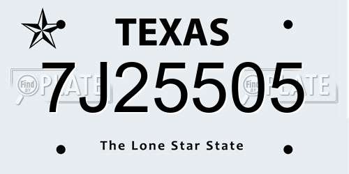 7J25505 Texas License Plate
