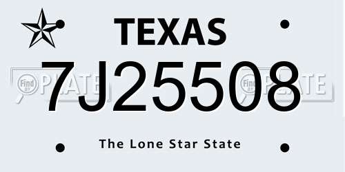 7J25508 Texas License Plate