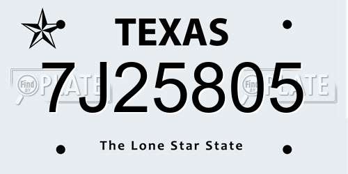 7J25805 Texas License Plate