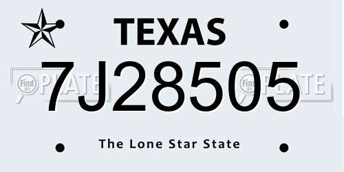 7J28505 Texas License Plate