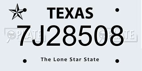 7J28508 Texas License Plate