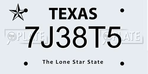 7J38T5 Texas License Plate