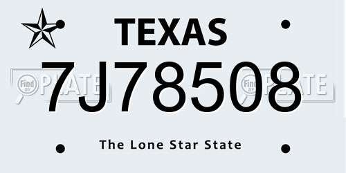 7J78508 Texas License Plate