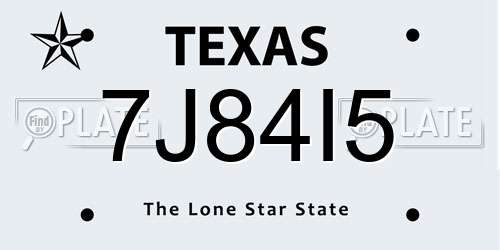 7J84I5 Texas License Plate