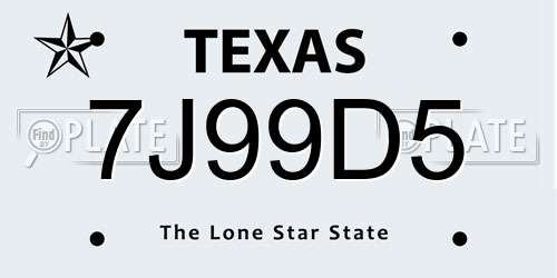 7J99D5 Texas License Plate