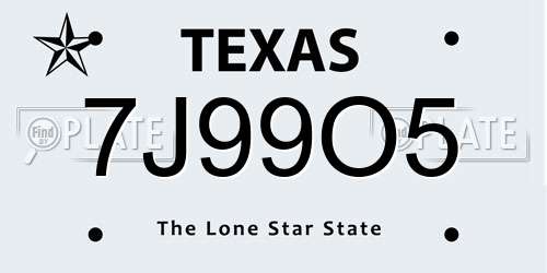 7J99O5 Texas License Plate