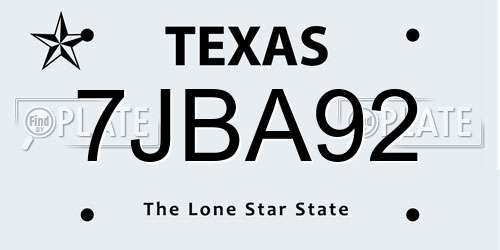 7JBA92 Texas License Plate