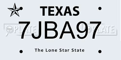 7JBA97 Texas License Plate