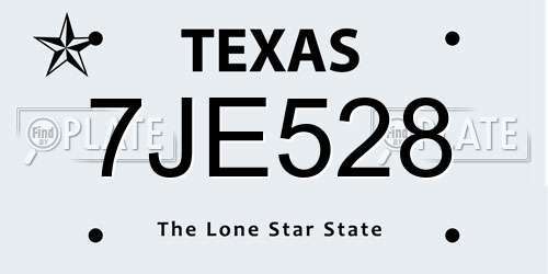 7JE528 Texas License Plate