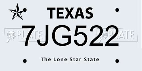 7JG522 Texas License Plate