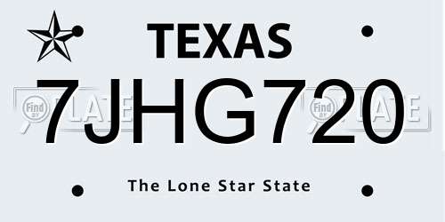 7JHG720 Texas License Plate