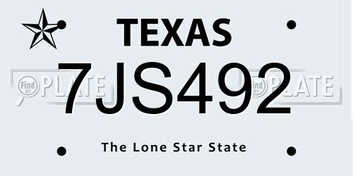 7JS492 Texas License Plate