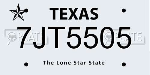 7JT5505 Texas License Plate