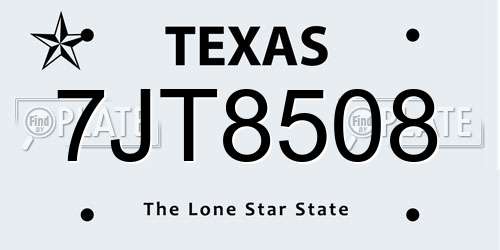 7JT8508 Texas License Plate