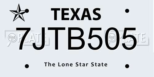 7JTB505 Texas License Plate