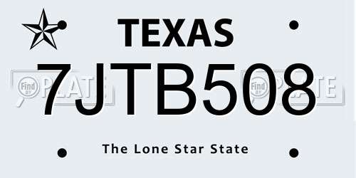 7JTB508 Texas License Plate