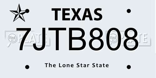 7JTB808 Texas License Plate